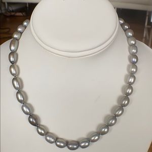 Gray Cultured Pearl HAND KNOTTED Strand - 925 Sterling Silver Clasp